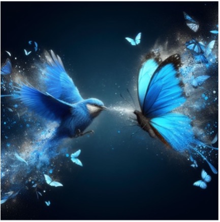 Offen tritt Bluesky (Schmetterling) mit X (Vogel) in den Ring der Kurznachrichtendienste.

Bild erstellt mit Microsoft Copilot am 14.4.2024 um 14.05 Uhr; Prompt: „Generiere bitte einen blauen Vogel, der gegen einen blauen Schmetterling kämpft. Der blaue Vogel sieht realistisch aus. Der Schmetterling sieht ebenfalls realistisch aus.“
